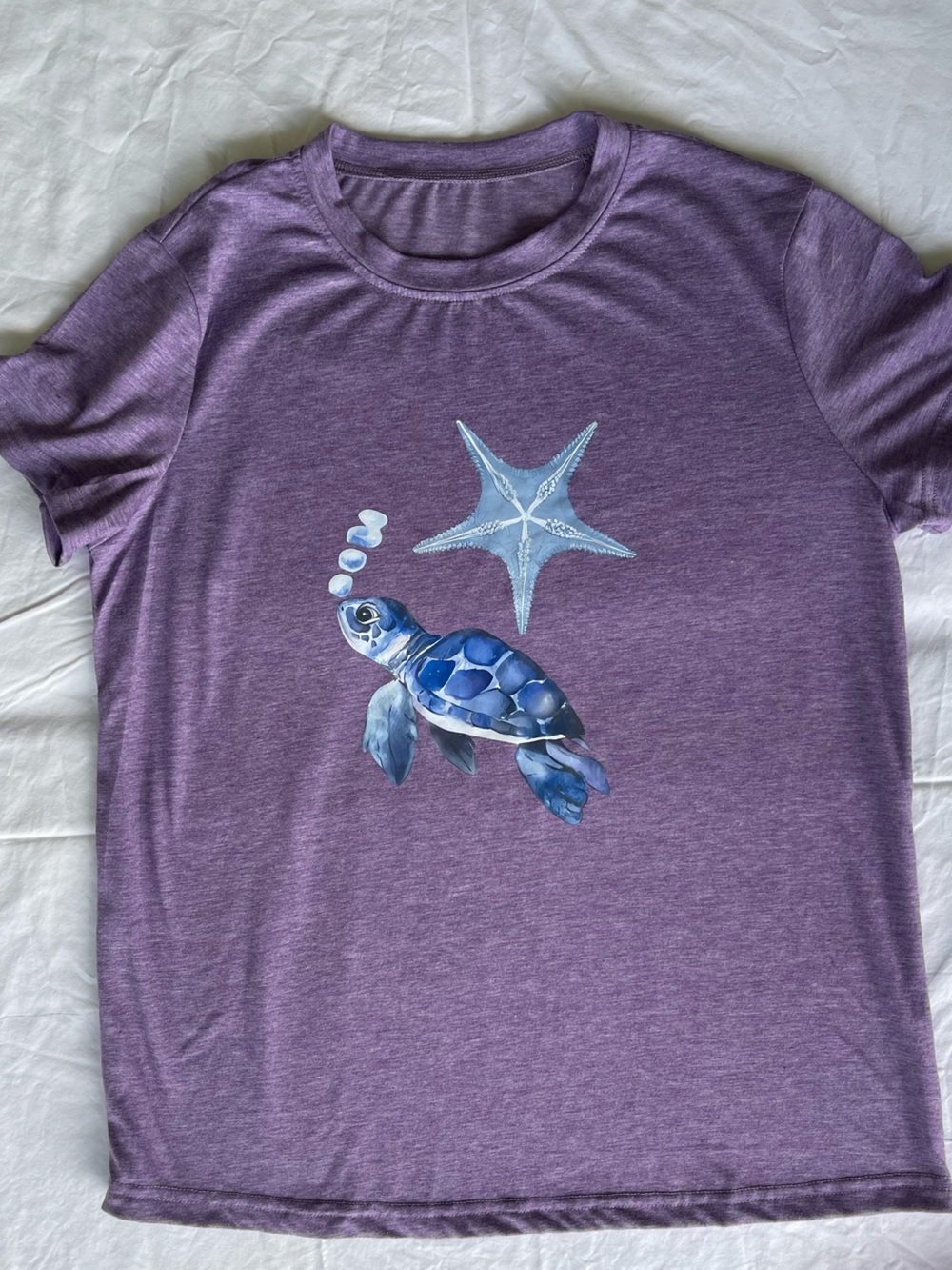 Women’s Purple Short Sleeve Tee with Blue Sea Turtle Graphic